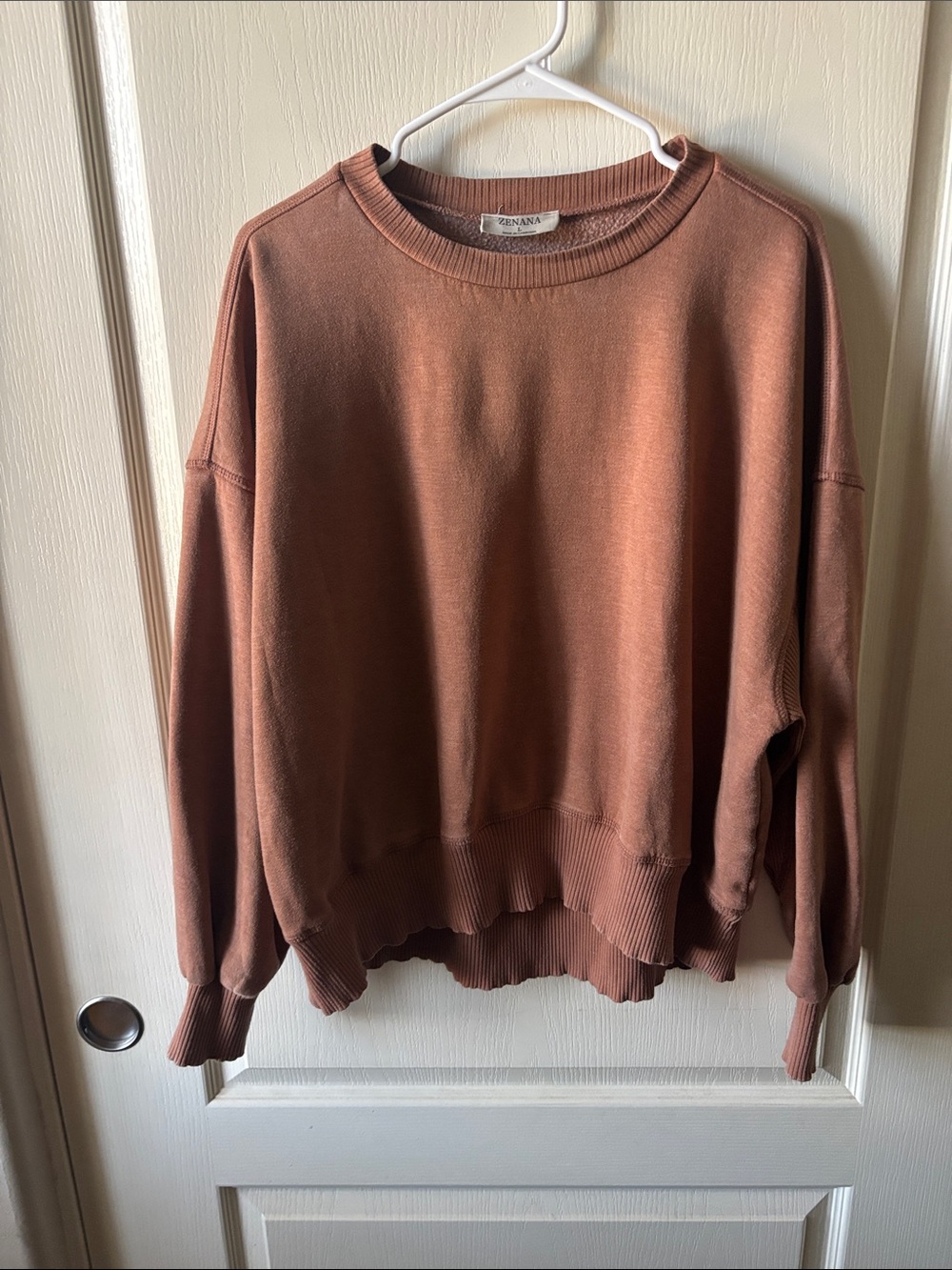 Zenana Outfitters Washed Clay Crewneck Sweatshirt - Rusty Clay